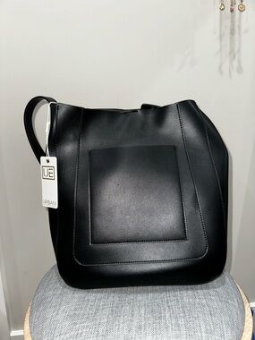 Urban Outfitters Black Faux-Leather Tote with Interior Pocket